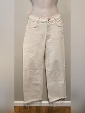 Mango MNG Committed High-Rise Wide Leg Women's Jeans in Cream Sz 2